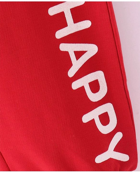 Babyhug Cotton Looper Knit Full Length Lounge Pant Happy Print - Red