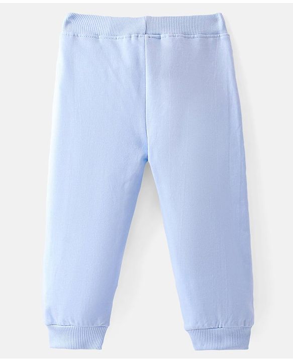 Babyhug Cotton Knit  Full Length Lounge Pant with Rainbow Patch - Blue
