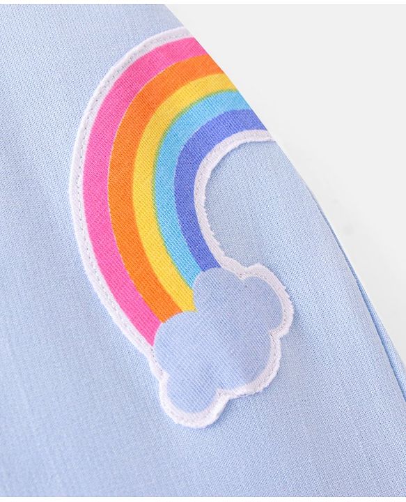 Babyhug Cotton Knit  Full Length Lounge Pant with Rainbow Patch - Blue