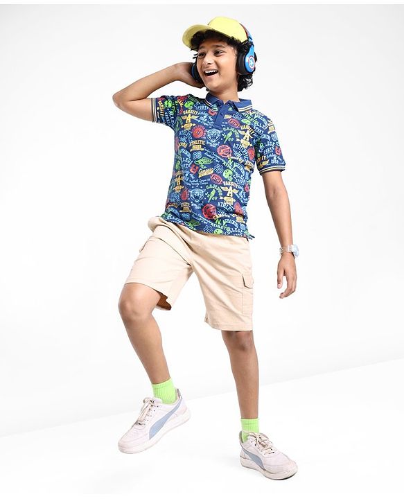 Pine Kids Cotton Knit Half Sleeves Polo T-Shirt Text Print - Set Sail