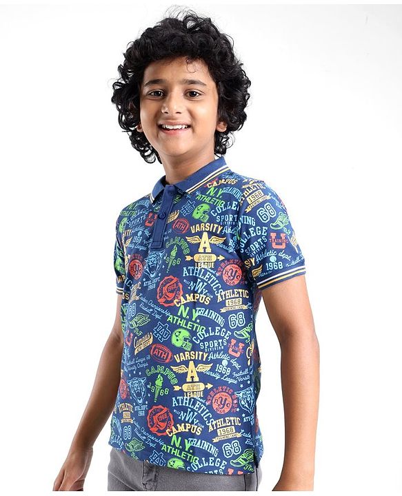 Pine Kids Cotton Knit Half Sleeves Polo T-Shirt Text Print - Set Sail