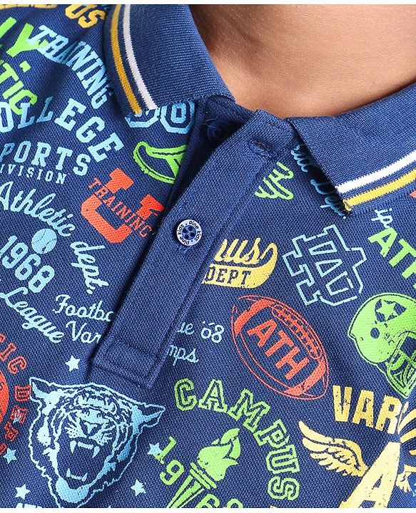 Pine Kids Cotton Knit Half Sleeves Polo T-Shirt Text Print - Set Sail