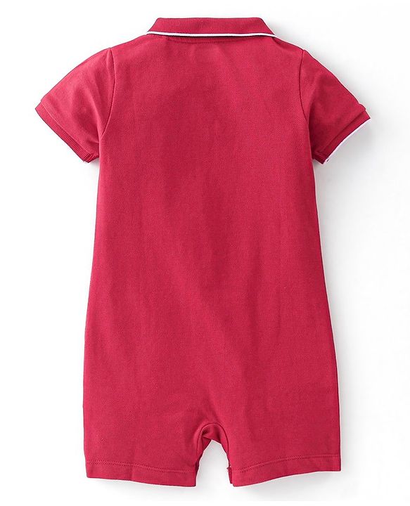 Babyhug 100% Cotton Knit Half Sleeves Romper Penguin Print - Red
