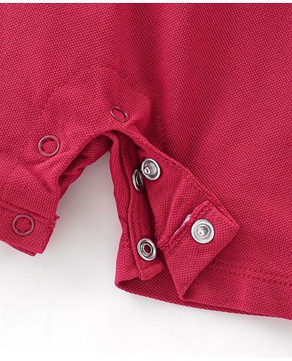 Babyhug 100% Cotton Knit Half Sleeves Romper Penguin Print - Red
