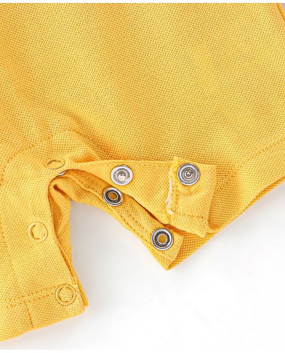 Babyhug 100% Cotton Knit Half Sleeves Romper Lion Print - Yellow
