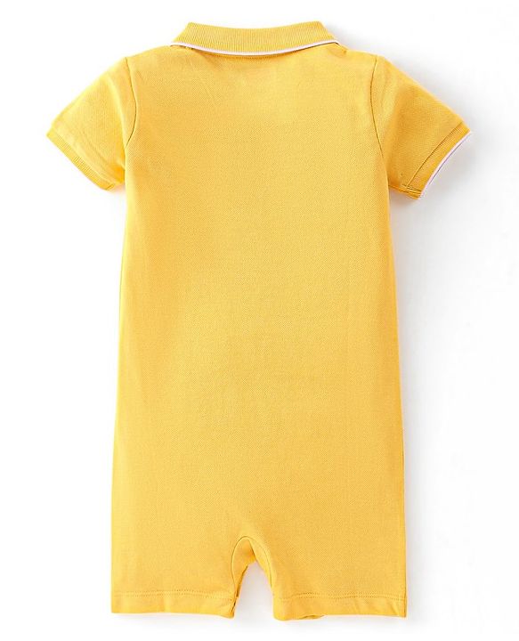 Babyhug 100% Cotton Knit Half Sleeves Romper Lion Print - Yellow