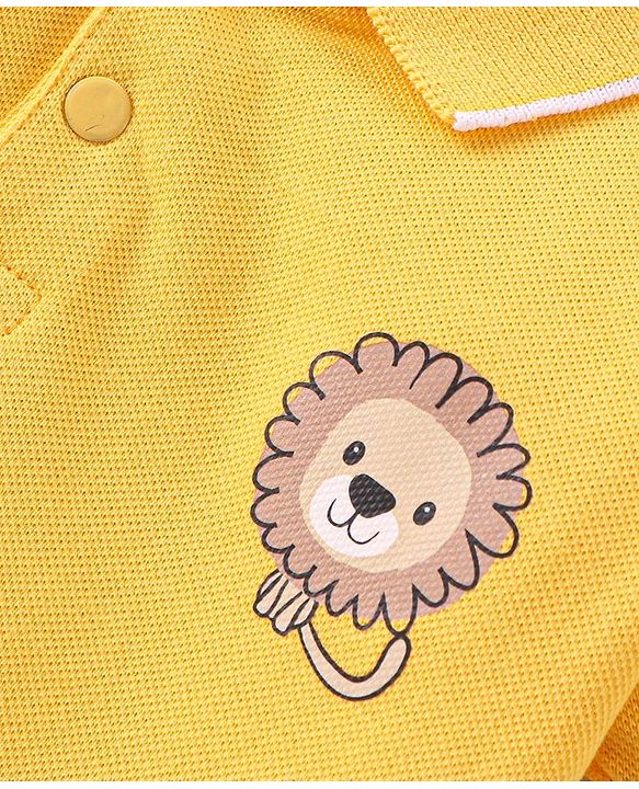 Babyhug 100% Cotton Knit Half Sleeves Romper Lion Print - Yellow
