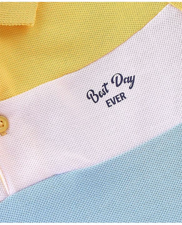 Babyhug 100% Cotton Knit Half Sleeves Solid Colour Cut & Sew Romper - Blue & Yellow