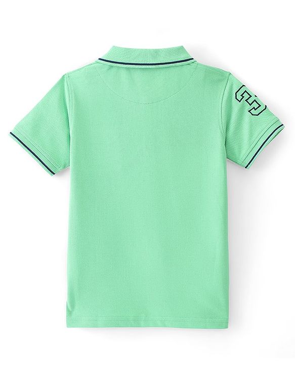 Pine Kids Cotton Knit Half Sleeves Polo T-Shirt Boat & No. 32 Embroidery - Spring Bud