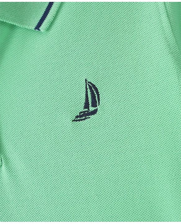 Pine Kids Cotton Knit Half Sleeves Polo T-Shirt Boat & No. 32 Embroidery - Spring Bud