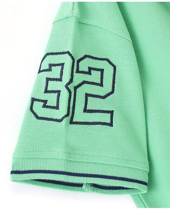 Pine Kids Cotton Knit Half Sleeves Polo T-Shirt Boat & No. 32 Embroidery - Spring Bud