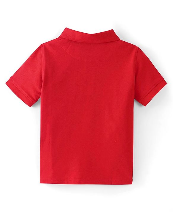 Pine Kids Cotton Knit Half Sleeves Polo T-Shirt With Solid Colour - Red