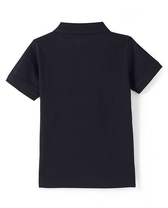 Pine Kids Cotton Blend Knit Half Sleeves Solid Color Polo T-Shirt - Jet Black