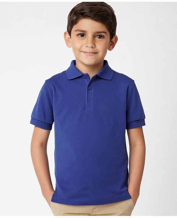 Pine Kids Knit Half Sleeves T-Shirt Solid Colour- Blue
