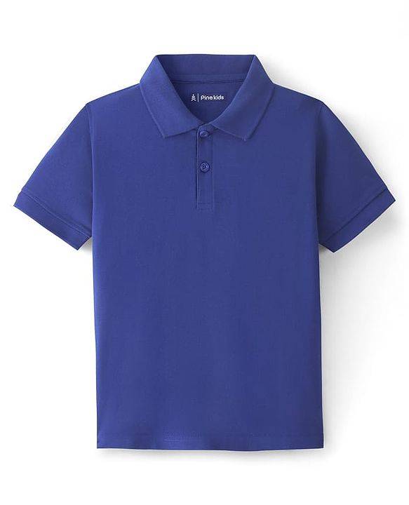 Pine Kids Knit Half Sleeves T-Shirt Solid Colour- Blue