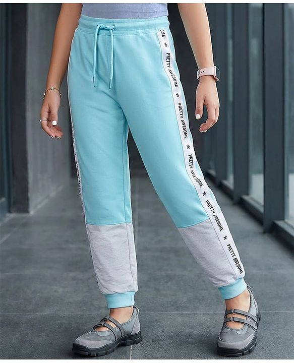 Pine Kids 100% Cotton Terry Knit Full Length Lounge Pant Text Print - Tanager Turquoise