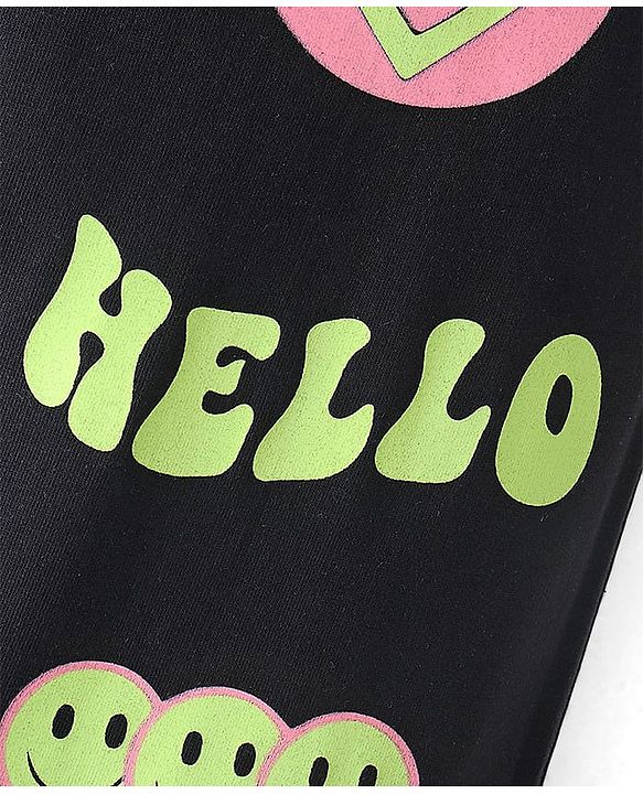 Pine Kids Cotton Terry Full Length Lounge Pant Good Vibes Printed - Jet Black