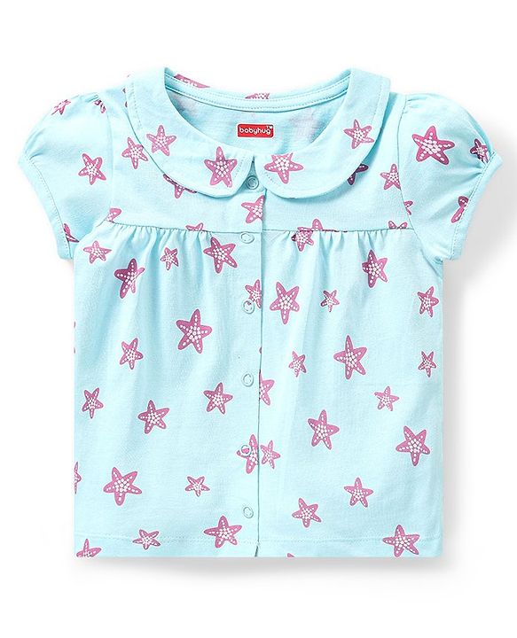 Babyhug Cotton Half Sleeves Night Suit With Starfish Print-Blue
