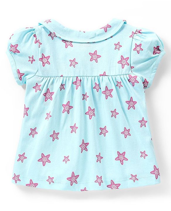 Babyhug Cotton Half Sleeves Night Suit With Starfish Print-Blue