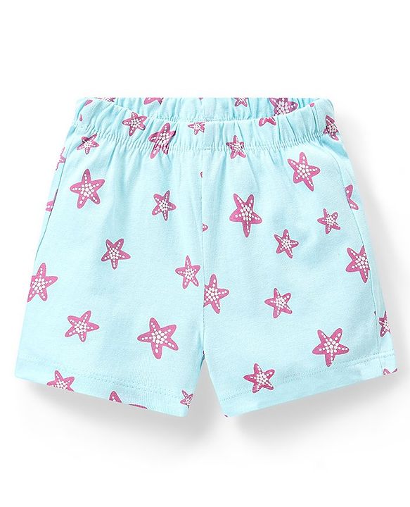 Babyhug Cotton Half Sleeves Night Suit With Starfish Print-Blue