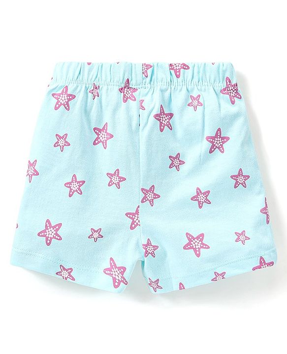 Babyhug Cotton Half Sleeves Night Suit With Starfish Print-Blue