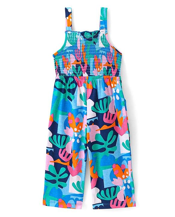 Babyhug 100% Cotton Jersey Knit Shoulder Strap Printed Jumpsuit- Multicolor