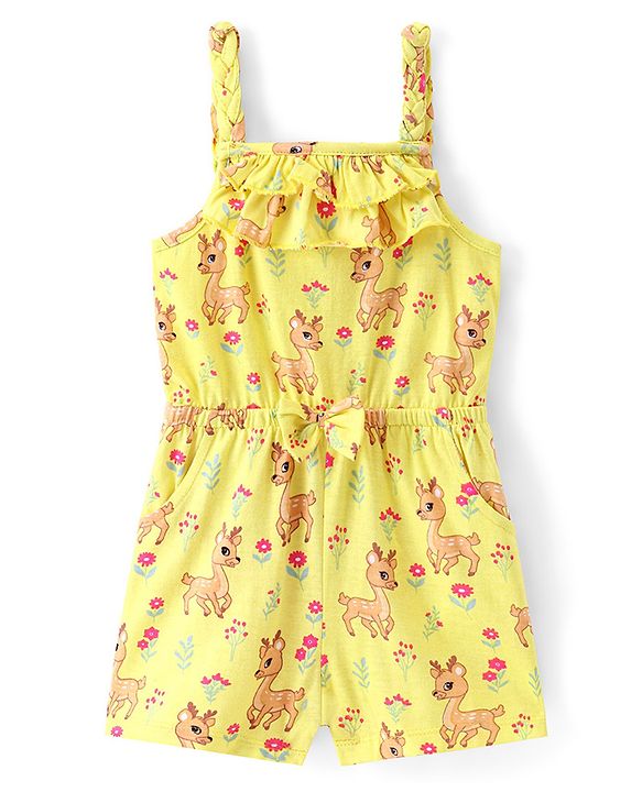 Babyhug Cotton Jersey Knit Sleeveless Singlet Jumpsuit Floral Print - Yellow