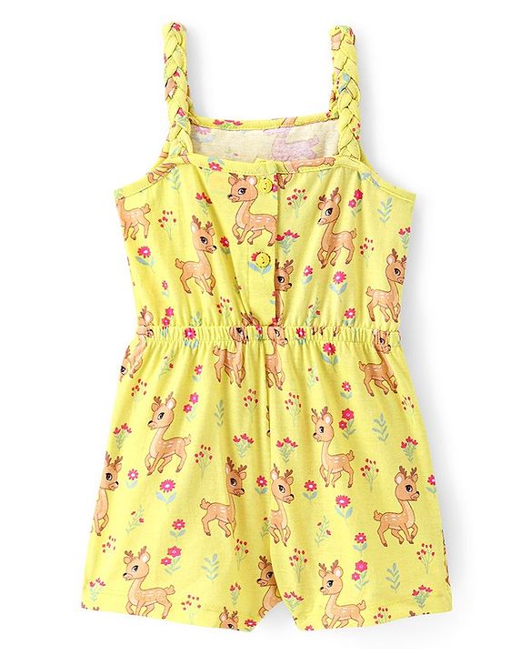 Babyhug Cotton Jersey Knit Sleeveless Singlet Jumpsuit Floral Print - Yellow
