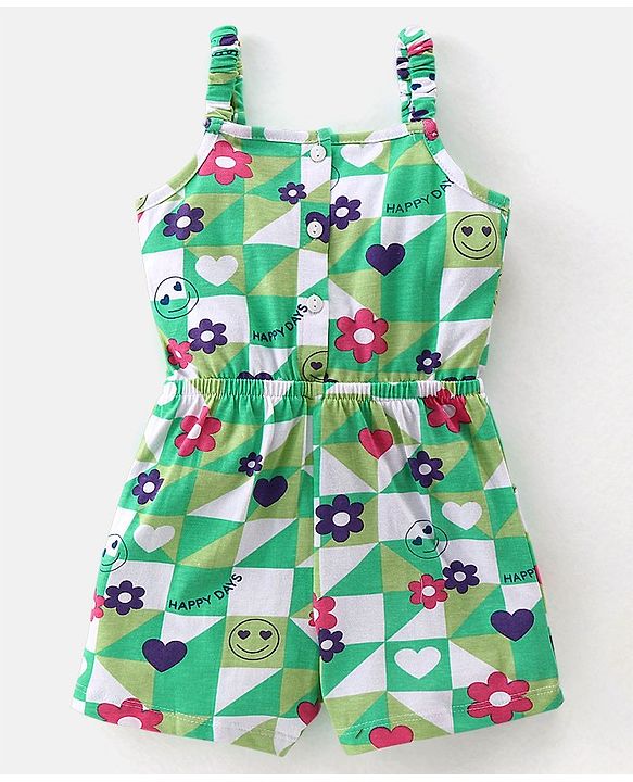 Babyhug 100% Cotton Jersey Shoulder Strap Jumpsuit Checkered - Green & White