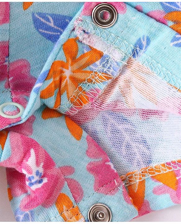 Babyhug 100% Cotton Jersey Knit Floral Print Shoulder Strap Jumpsuit with Bow Applique- Pink