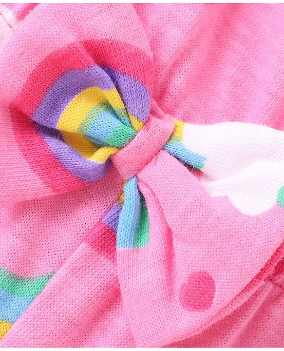 Babyhug Cotton Jersey Knit One Shoulder Strap Jumpsuit with Rainbow Print - Pink