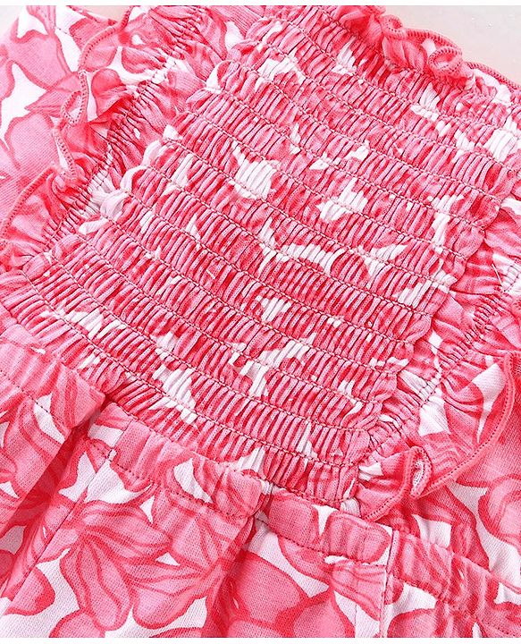Babyhug 100% Cotton Jersey Square Neck Jumpsuit With Floral Print - Pink