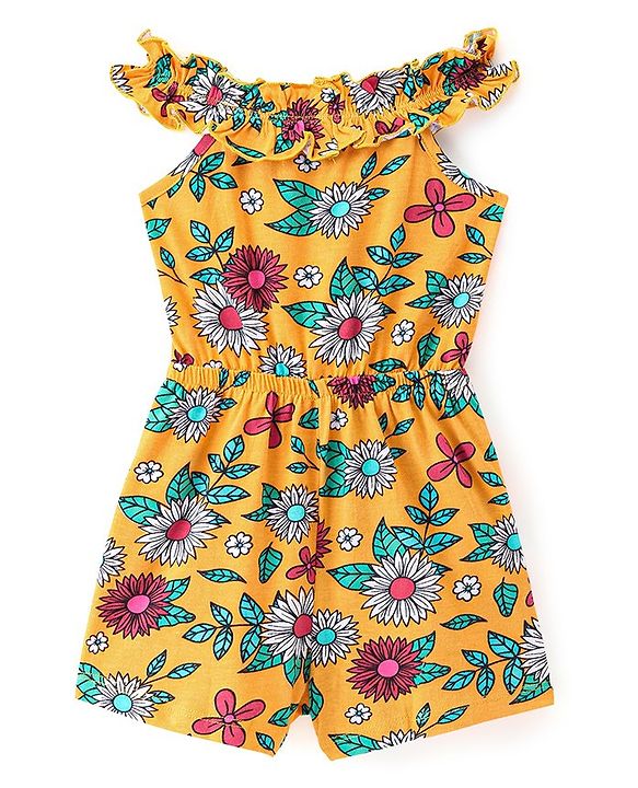 Babyhug 100% Cotton Jersey Halter Neck Jumpsuit Floral Print - Yellow