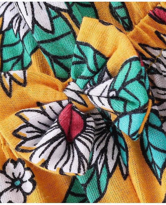 Babyhug 100% Cotton Jersey Halter Neck Jumpsuit Floral Print - Yellow