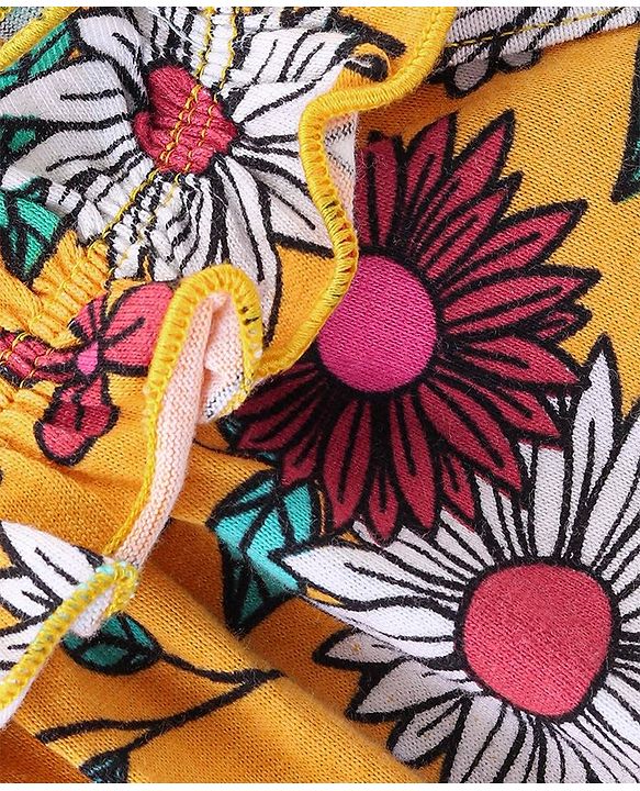 Babyhug 100% Cotton Jersey Halter Neck Jumpsuit Floral Print - Yellow