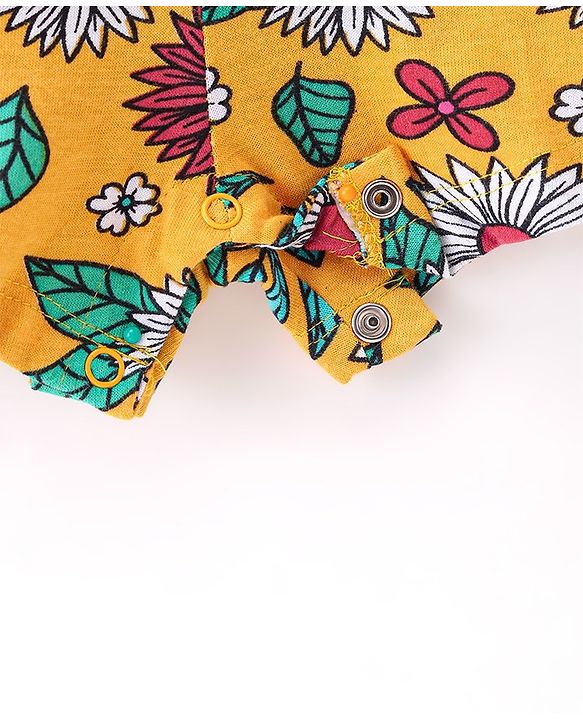 Babyhug 100% Cotton Jersey Halter Neck Jumpsuit Floral Print - Yellow
