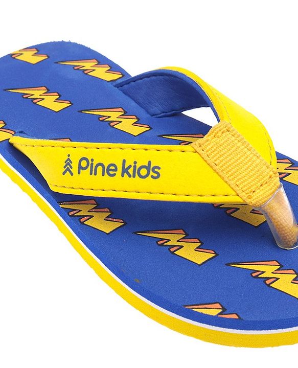 Pine Kids Slip On Flip Flops With Thunder Print - Yellow & Navy Blue