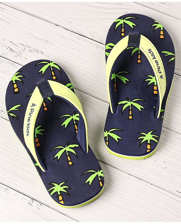 Pine Kids Slip On Flip Flops Palm Tree Print - Dark Blue