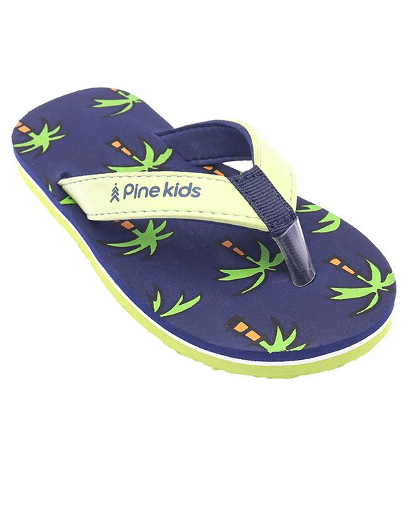 Pine Kids Slip On Flip Flops Palm Tree Print - Dark Blue