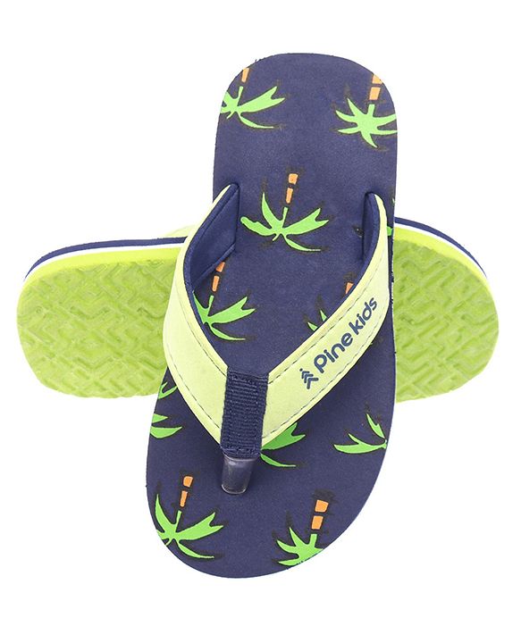 Pine Kids Slip On Flip Flops Palm Tree Print - Dark Blue