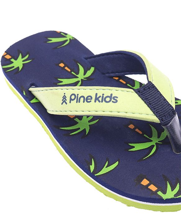 Pine Kids Slip On Flip Flops Palm Tree Print - Dark Blue
