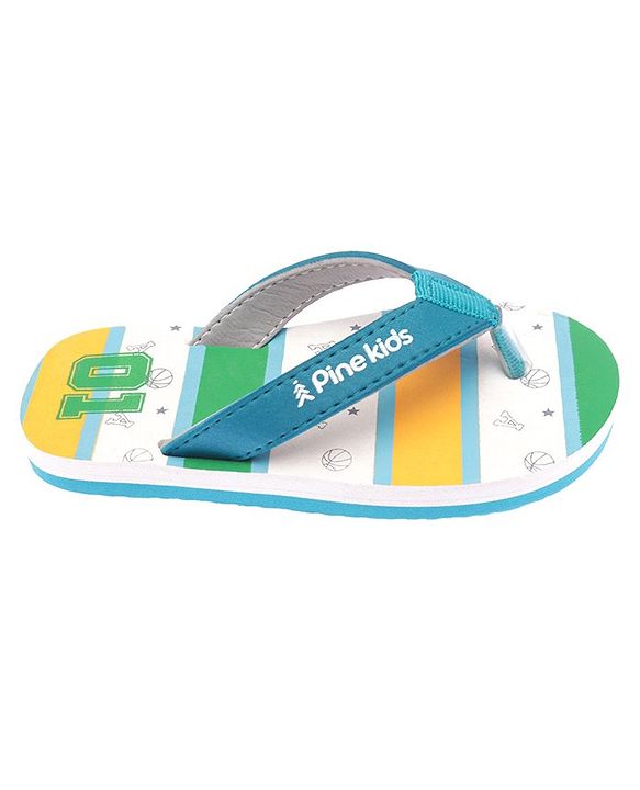 Pine Kids Slip On Flip Flops Basketball Print - Green White & Blue