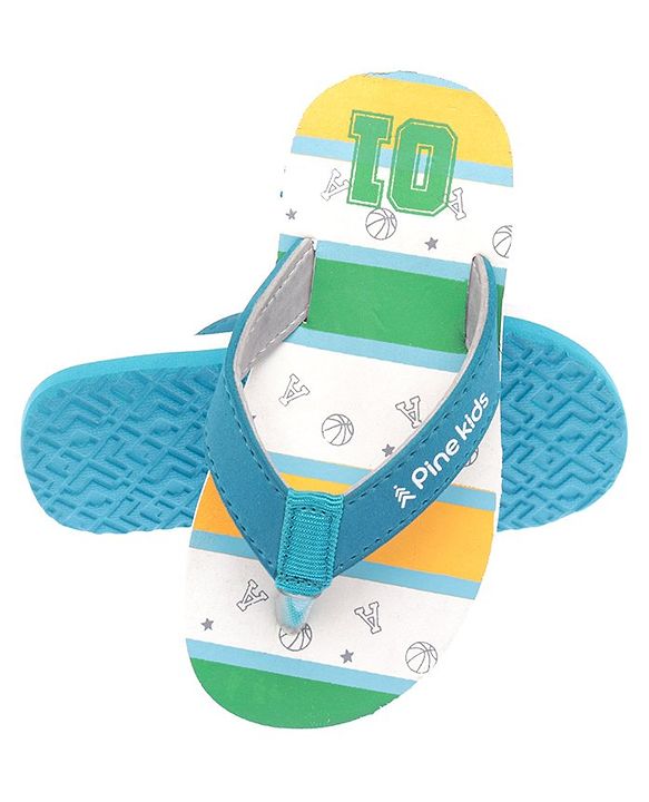 Pine Kids Slip On Flip Flops Basketball Print - Green White & Blue