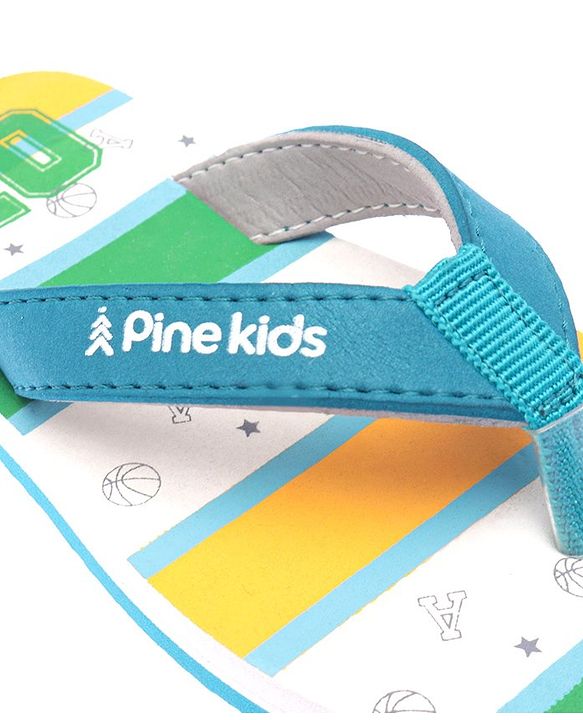 Pine Kids Slip On Flip Flops Basketball Print - Green White & Blue