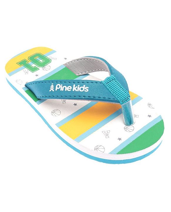 Pine Kids Slip On Flip Flops Basketball Print - Green White & Blue
