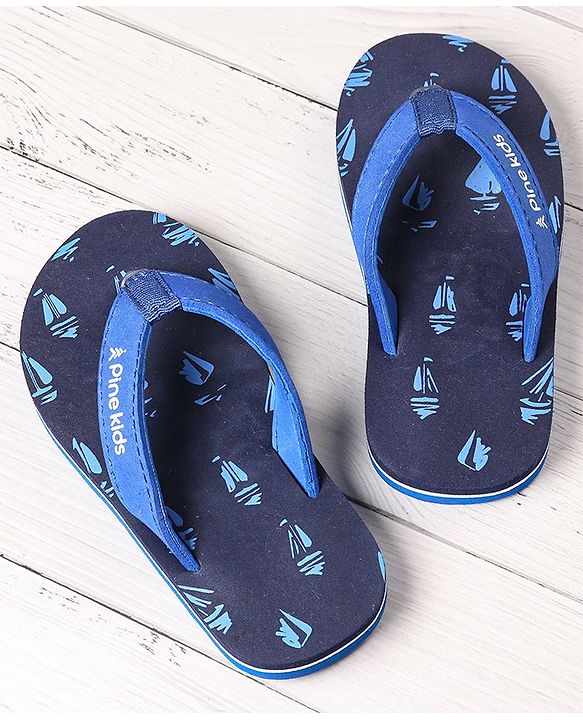 Pine Kids Slip On Flip Flops Boat Print - Sky Blue