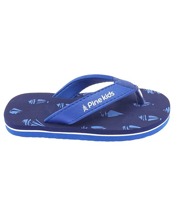 Pine Kids Slip On Flip Flops Boat Print - Sky Blue