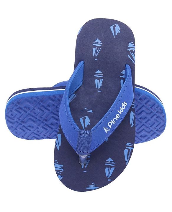 Pine Kids Slip On Flip Flops Boat Print - Sky Blue