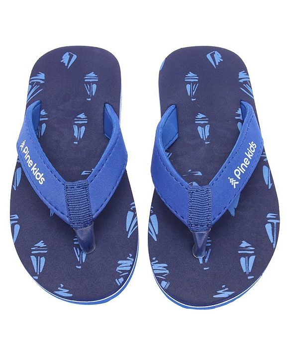 Pine Kids Slip On Flip Flops Boat Print - Sky Blue
