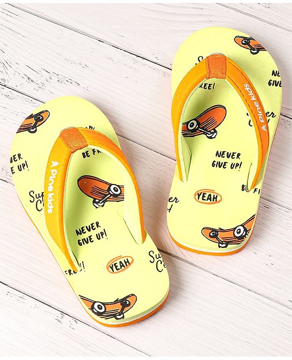 Pine Kids Slip On Flip Flops  with Text Print - Mint & Orange